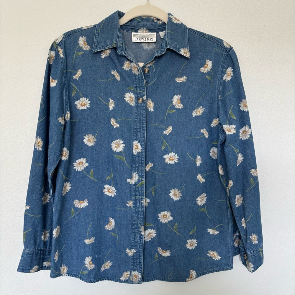 Vintage Casey & Max Floral Daisy Long Sleeve Denim Top Women’s Small Soft Girl
